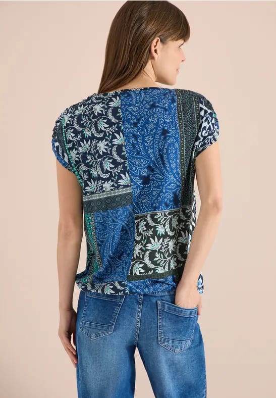 Shirt met ronde hals en patchworkprint