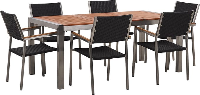 GROSSETO - Tuinset voor 6 - Donkergrijs/Donkerhout - RVS