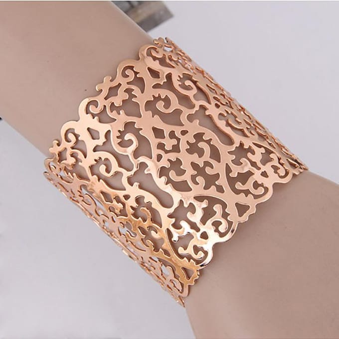 Mode, Metaal Eenvoudig Holle Bloemrank Ultrabreed Overdreven Temperament Open Armband white