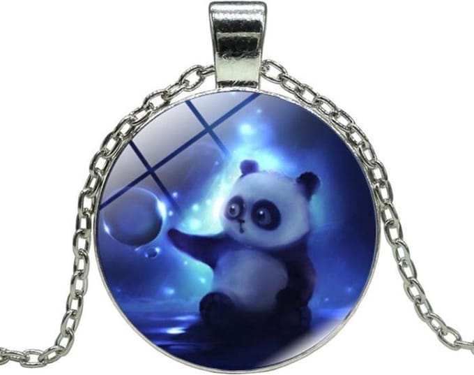 Fako Bijoux® - Ketting - Cabochon - Panda Bubbel - Blauw