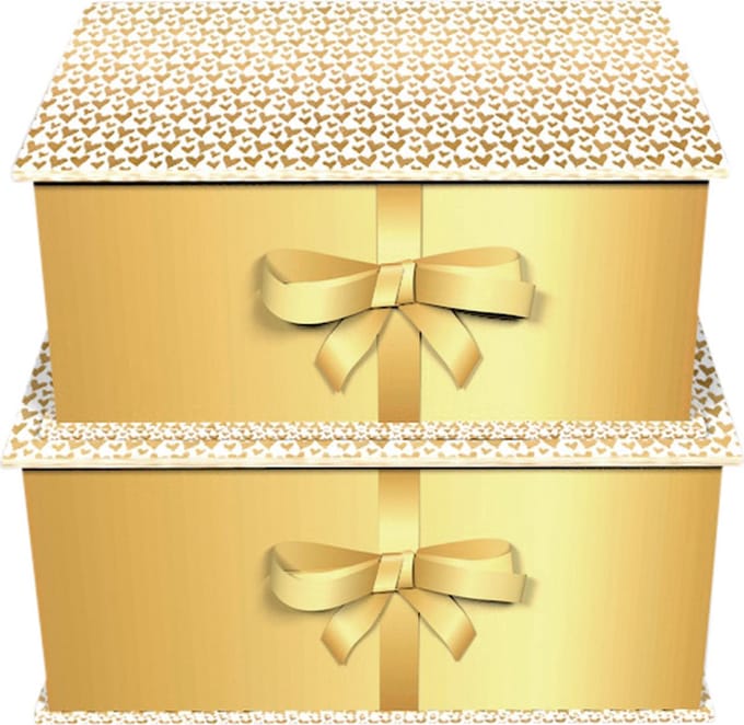 Dekoratief | Set 2 dozen m/strik 'Mini Hearts Gold', 20x15x9cm | A245998