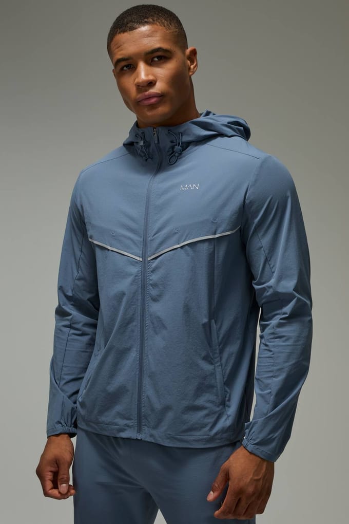 Heren Actieve Hardloop Ripstop Ventilatie Windbreaker | Steel | Size Medium
