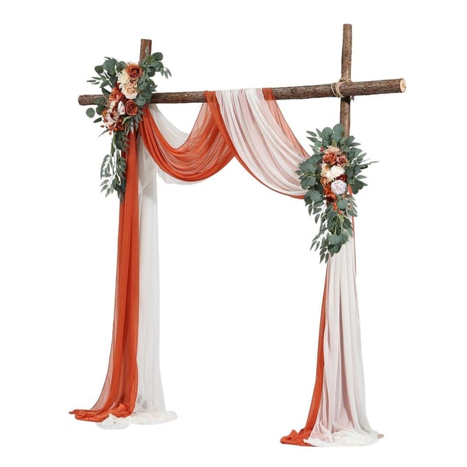 Kunstbloemen Kit voor Trouwboog Oranje Met 2 Stuks Bloemen 2 Stuks Gordijnen