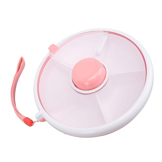 Snack Roterende Container met Deksel 5 Vakken Dispenser Lekdicht Morsbestendig Afdichtend Kinderen Fruit L roze