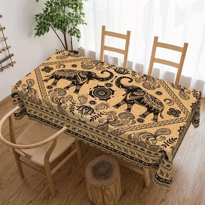 Nappe style campagnard Éléphants Fleurs Plantes Décorations de Maison Fermette Tribale Rectangle Nappe de Table pour Décoration de Table de Cuisine 100x160cm