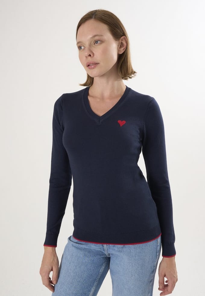Felix Hardy V Hals Trui - Pullover - Sweater - %100 Katoen Dames Navy - M