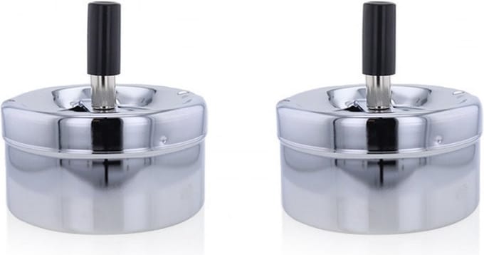 2x stuks ronde draaiasbak/drukasbak chroom 9,5 cm - Terrasasbak - Stormasbak