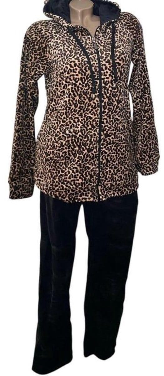 Huispak - Vrijetijdspak - Velours - 3340 - Panterprint met Rits - Maat M