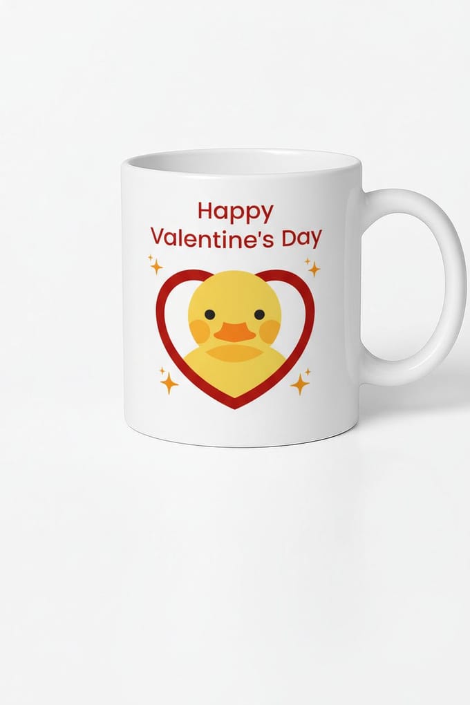 Valentijn Mok 'Happy Valentine's Day' met Schattig Eendje en Hart - Romantisch Liefdes Cadeau