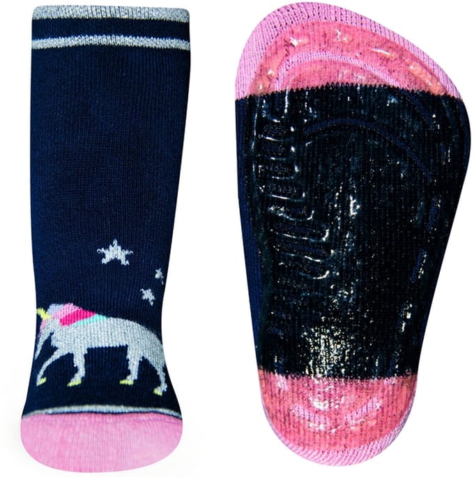 Antislipsok donkerblauw met eenhoorn van glitters-19/20