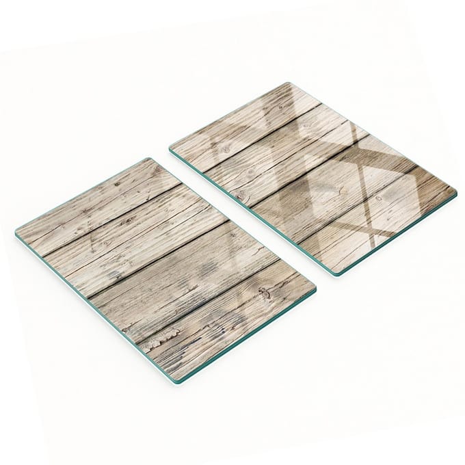 Set van gehard glazen keukenplanken met houtnerfpatroon, 2x40x52 cm