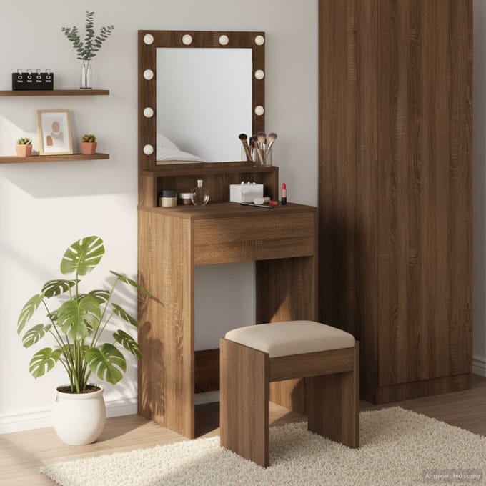 vidaXL - Kaptafel - Bruin - Eiken - 50 - x - 41 - x - 135 - cm - Bewerkt - hout
