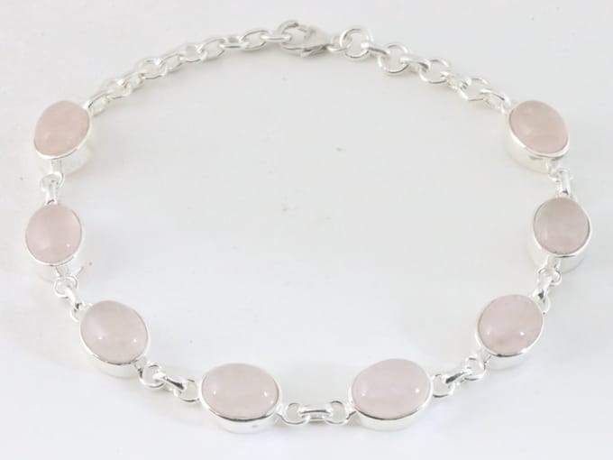 Hoogglans zilveren armband met rozenkwarts