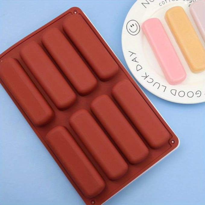 8 Holte Twinkie Siliconen Mal Cake Pan Eclair Puff Bakvorm Antiaanbak Granen Energie Bar Maker Chocolade Truffels Botervorm bruin