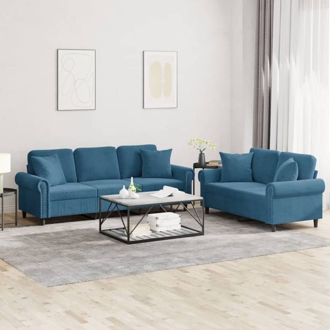 vidaXL - 2-delige - Loungeset - met - kussens - fluweel - blauw