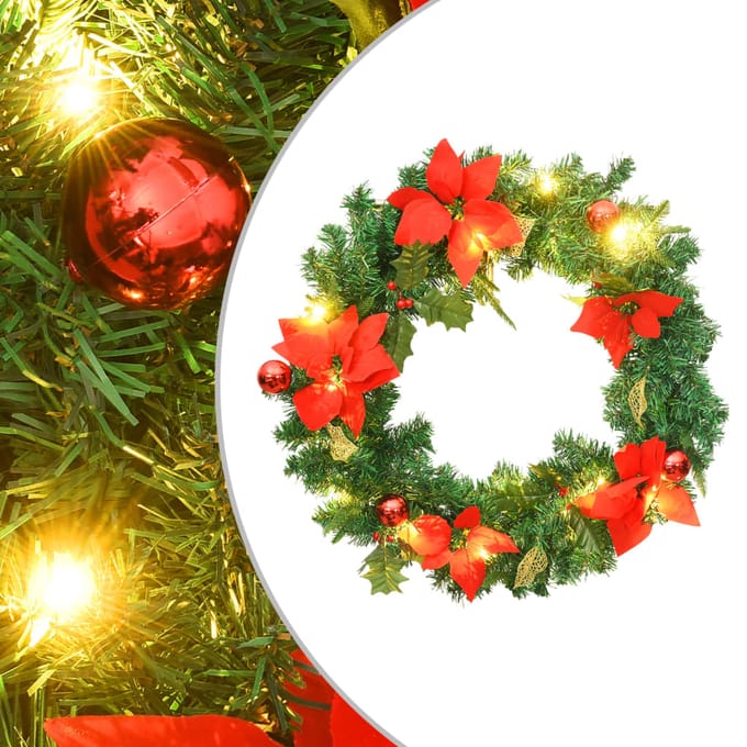 vidaXL - Kerstkrans - met - LED - lampjes - 60 - cm - PVC - groen