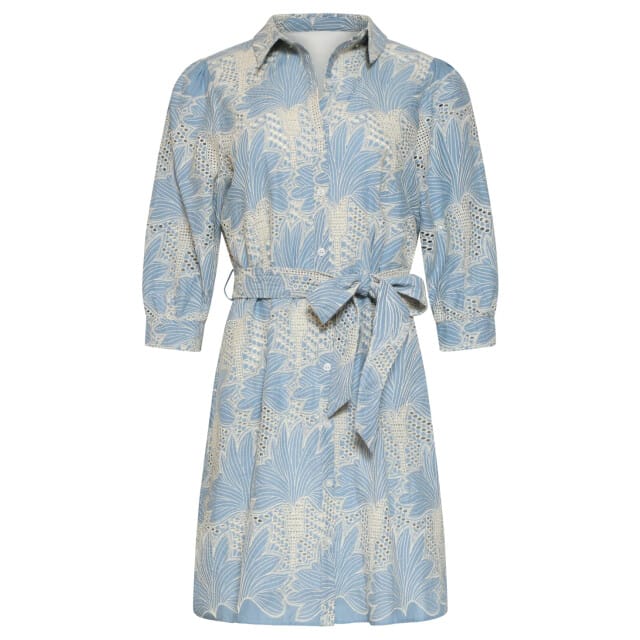 Smashed Lemon Lichtblauwe jurk met witte broderie print |