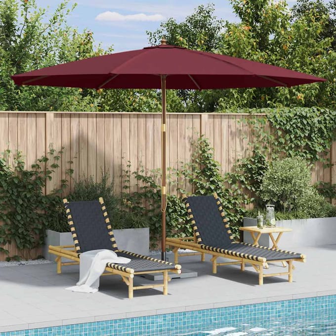 vidaXL - Parasol - met - houten - paal - 350 - cm - bordeauxrood