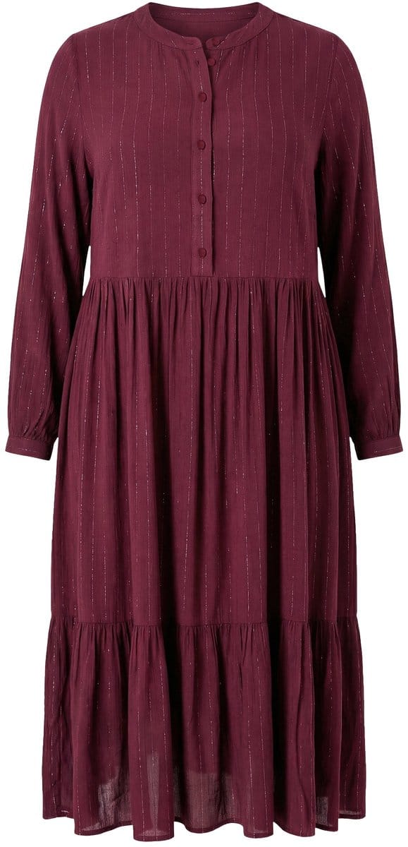 Studio Untold - Dames - Midi-jurk A-lijn chiffon met glitterstrepen - Aubergine - Maat 54+