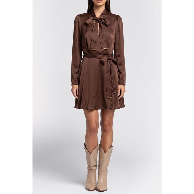 GUESS Alanis Wrap W/tie Ls Rich Brown Taglia: 36 | Abiti Mini Outlet | Donna | Marrone