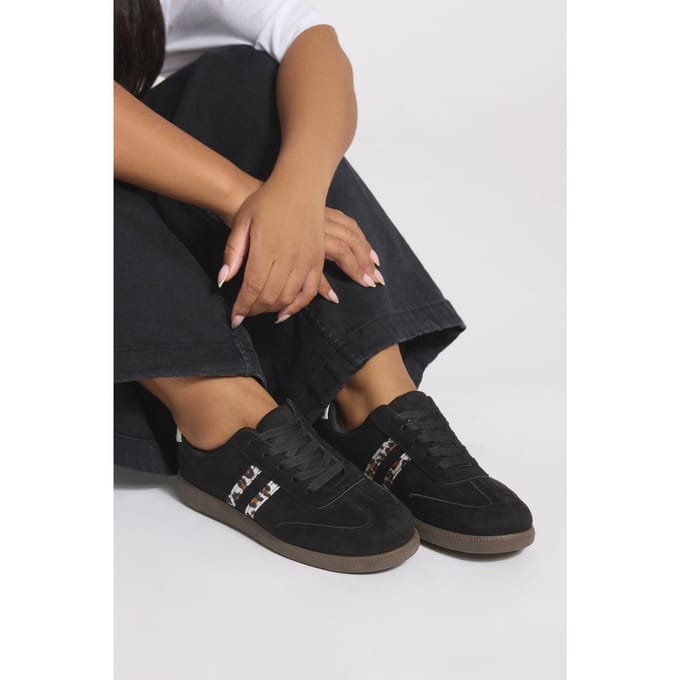 Yours Zwarte Retro Luipaardstreep Sneakers In Extra Brede Eeepasvormsize 37EEE