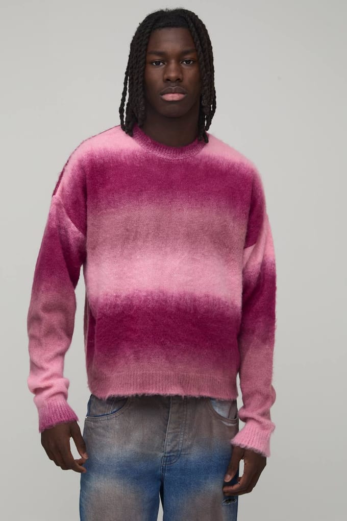 Relaxed Boxy Verlengde Hals Ombré Gebreide Trui | Red | Size Medium