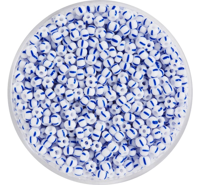 Rocailles kralen, gestreept, 2,6 mm - Blauw/Wit