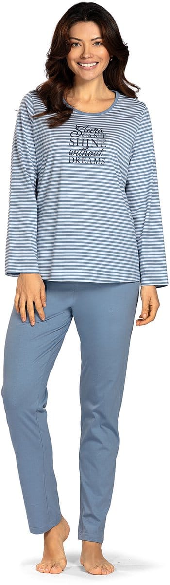 Comtessa - Dames pyjama - 100% katoen - Blauw gestreept - Maat 48
