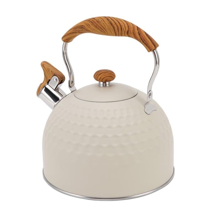 Fluitketel 2.5L Roestvrij Staal Efficiënte Gelijkmatige Verwarming Kookplaat Fluitende Theepot met beige