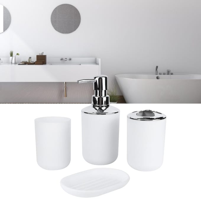 Ensemble d'accessoires de salle de bain 4 pièces/ensemble Bouteille à lotion en plastique Gobelet de rangement Gobelet de rinçage Porte-savon Blanc blanc