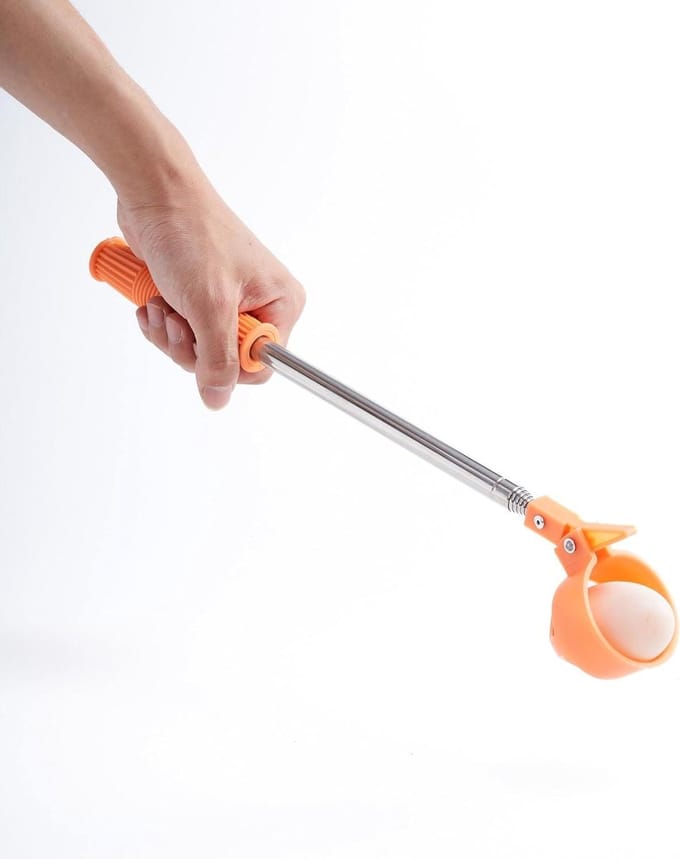 Eiergrijper - Eierplukker - Eieren Verzamelen - Uitschuifbare Steel - Tot 198 cm - Zilver