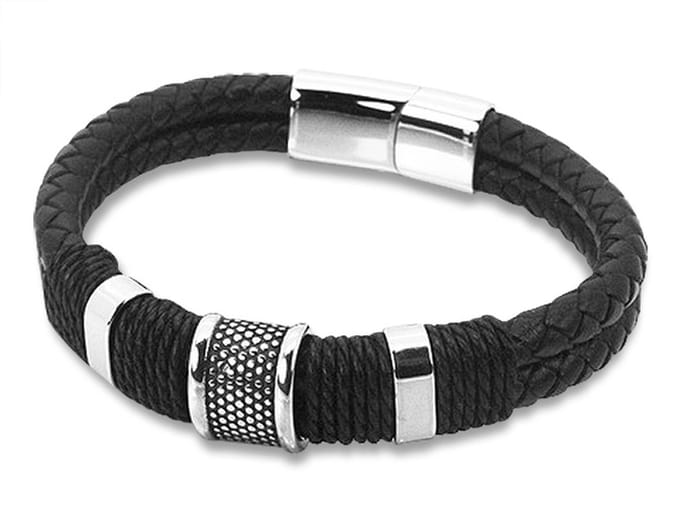 Montebello Armband Arban Black - Leer - 316L Staal - 12mm - 21cm