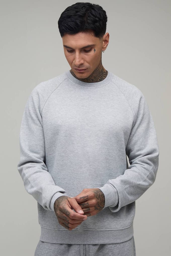Tall Essential Regular Fit Raglan Sweater Met Lange Mouwen | Grey Marl | Size XL