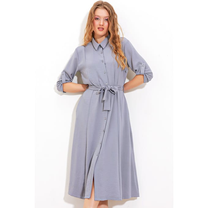 Textured Midi-jurk met Strik