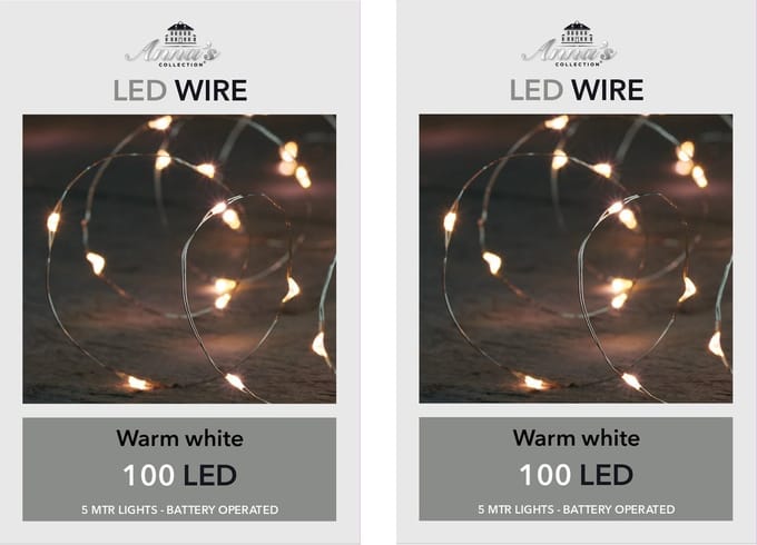 Anna's Collection Draadverlichting - 6x - lichtsnoer - 100 led lampjes - warm wit - 500 cm - batterij