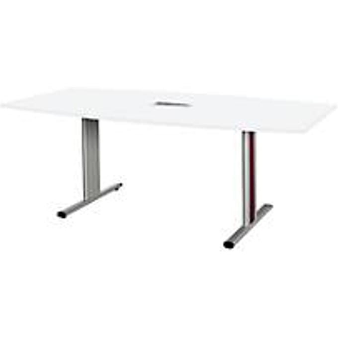 Schäfer Shop Select Vergadertafel Planova, bootvorm incl. netbox, 2000 x 1000/800 mm, wit, accentlijst bordeauxpaars