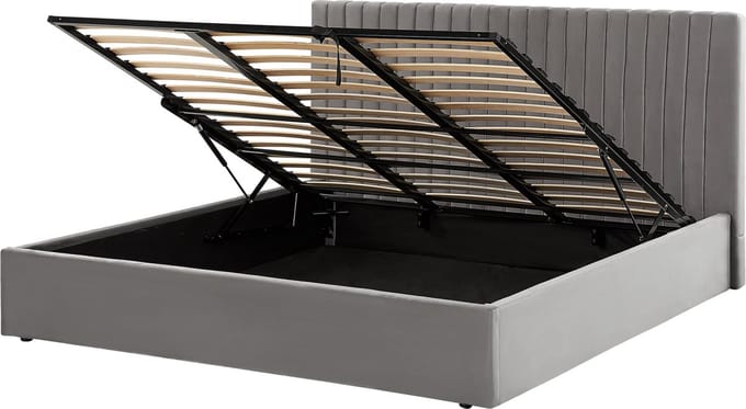 VION - Bed met opbergruimte - Grijs - 180 x 200 cm - Fluweel
