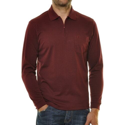 Ragman Zipper Softknit Polo Longsleeve Breast Pocket Rood / male