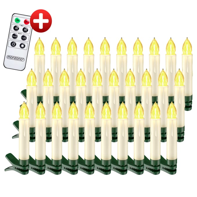 Monzana Draadloos LED Kerstverlichting Kaarsen MET afstandsbediening - Set van 30