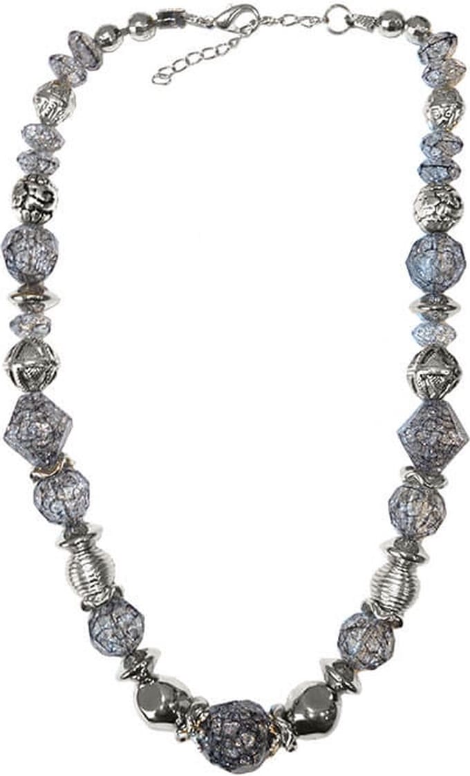 Korte Ketting met Grijze en Zilveren Kralen