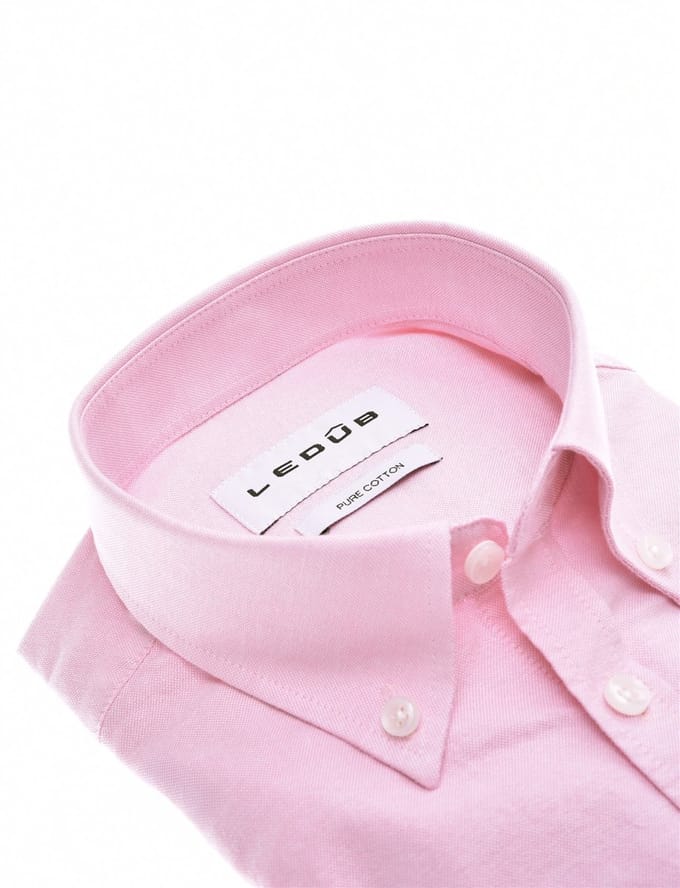 Overhemd Ledub roze katoen button down Modern Fit met borstzak
