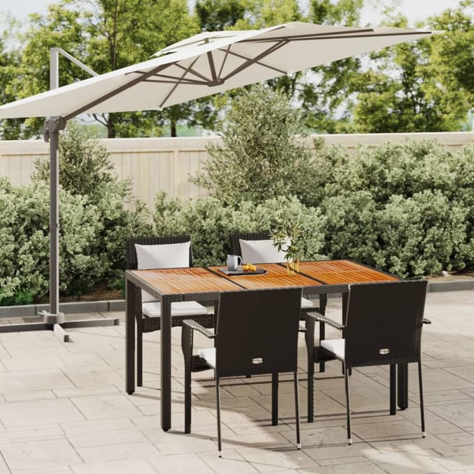 vidaXL - 5-delige - Tuinset - met - kussens - poly - rattan - zwart