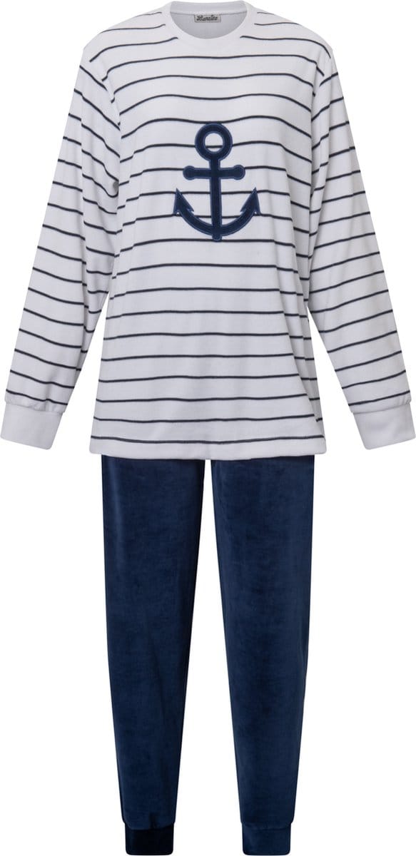Lunatex dames pyjama velours - maat L - Anker - wit