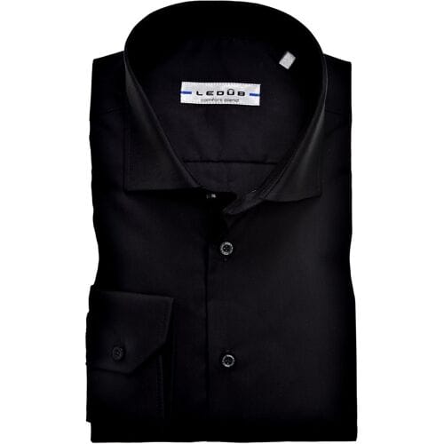 Ledub slim fit overhemd - zwart - Strijkvriendelijk - Boordmaat: 41