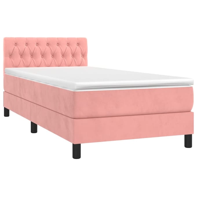 vidaXL - Boxspring - met - matras - en - LED - fluweel - roze - 100x200 - cm