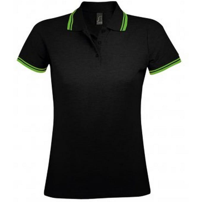 SOLS Dames/dames Pasadena getipt korte mouw Pique Polo Shirt (Zwart/Kalk)