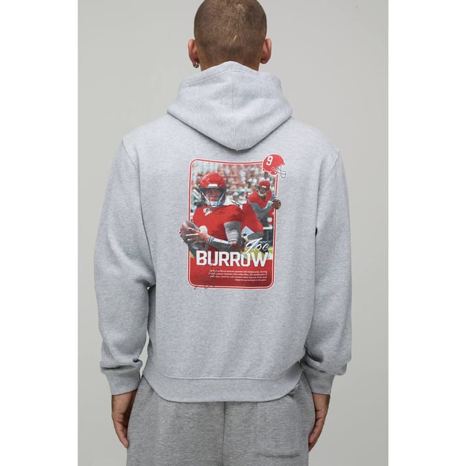 Oversized Hoodie Met Nflpa Joe Burrow Licentie Opdruk | Grey Marl | Size Medium