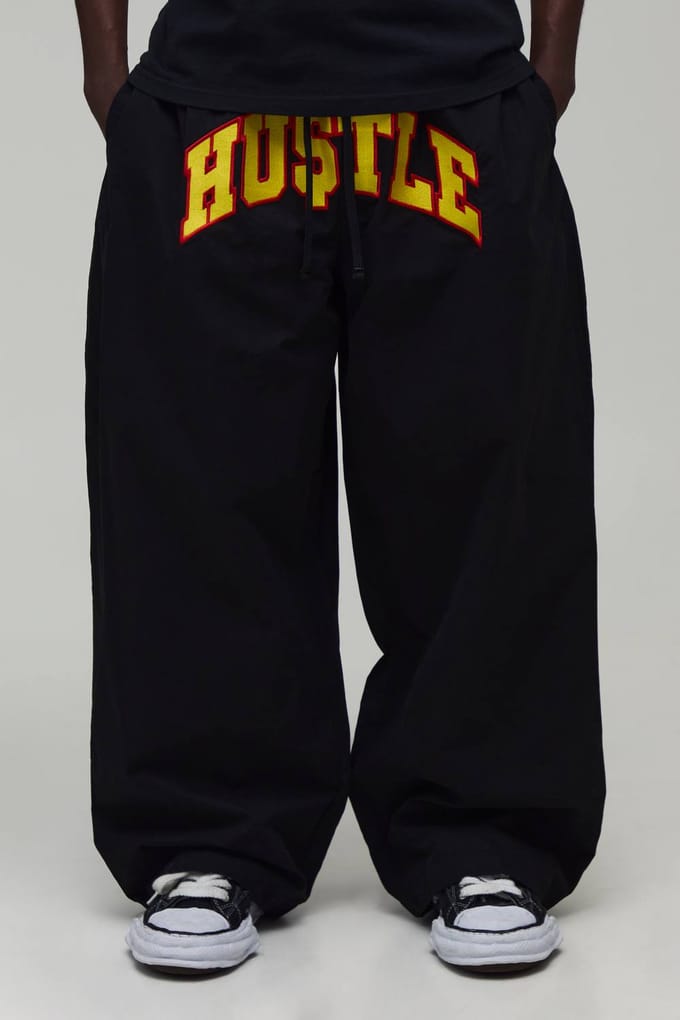 Extreme Parachute Fit Embroidered Trousers | Black | Size Medium