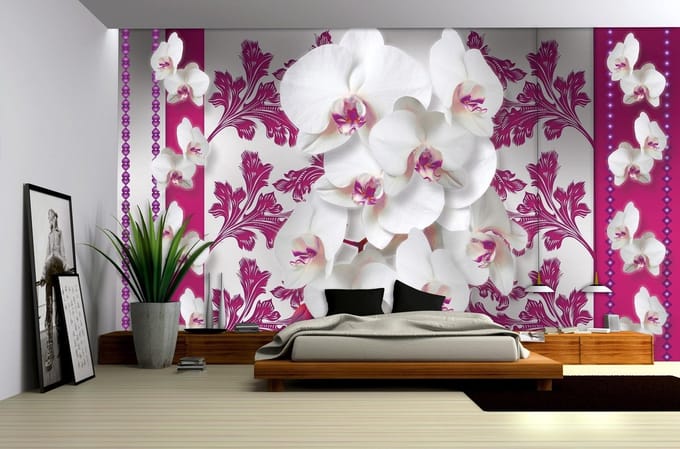 Flowers Floral Orchids Pattern Photo Wallcovering