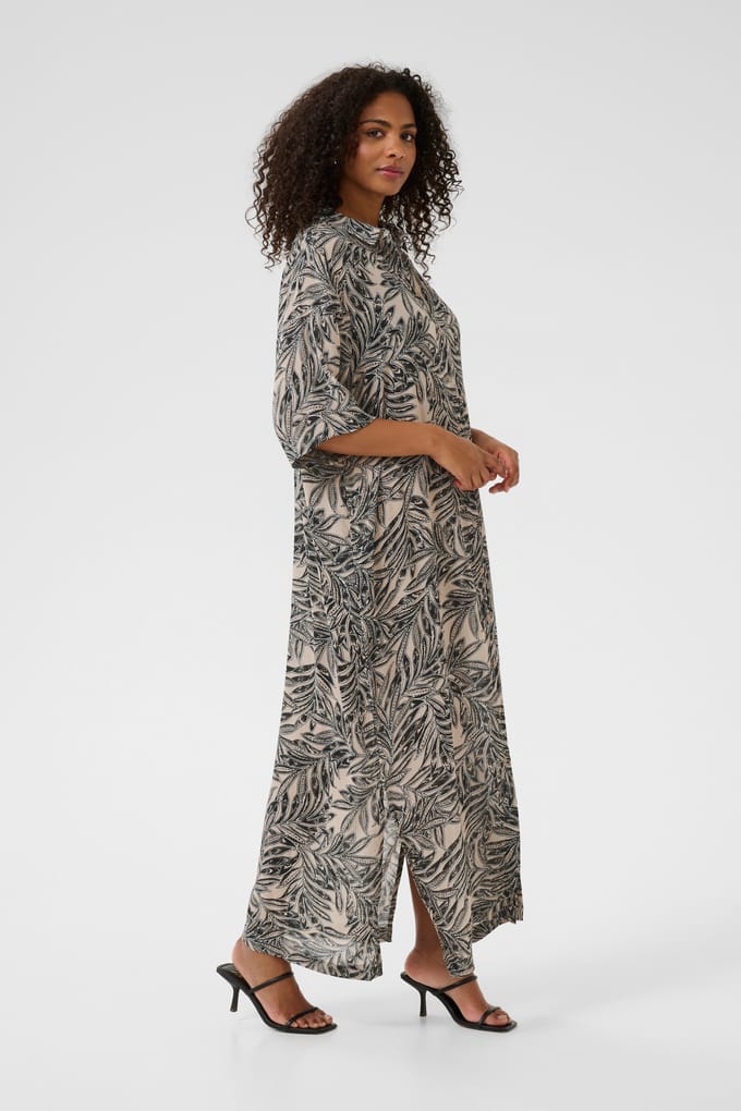 Jurk Loose fit Feather Gray Leaf Print beige